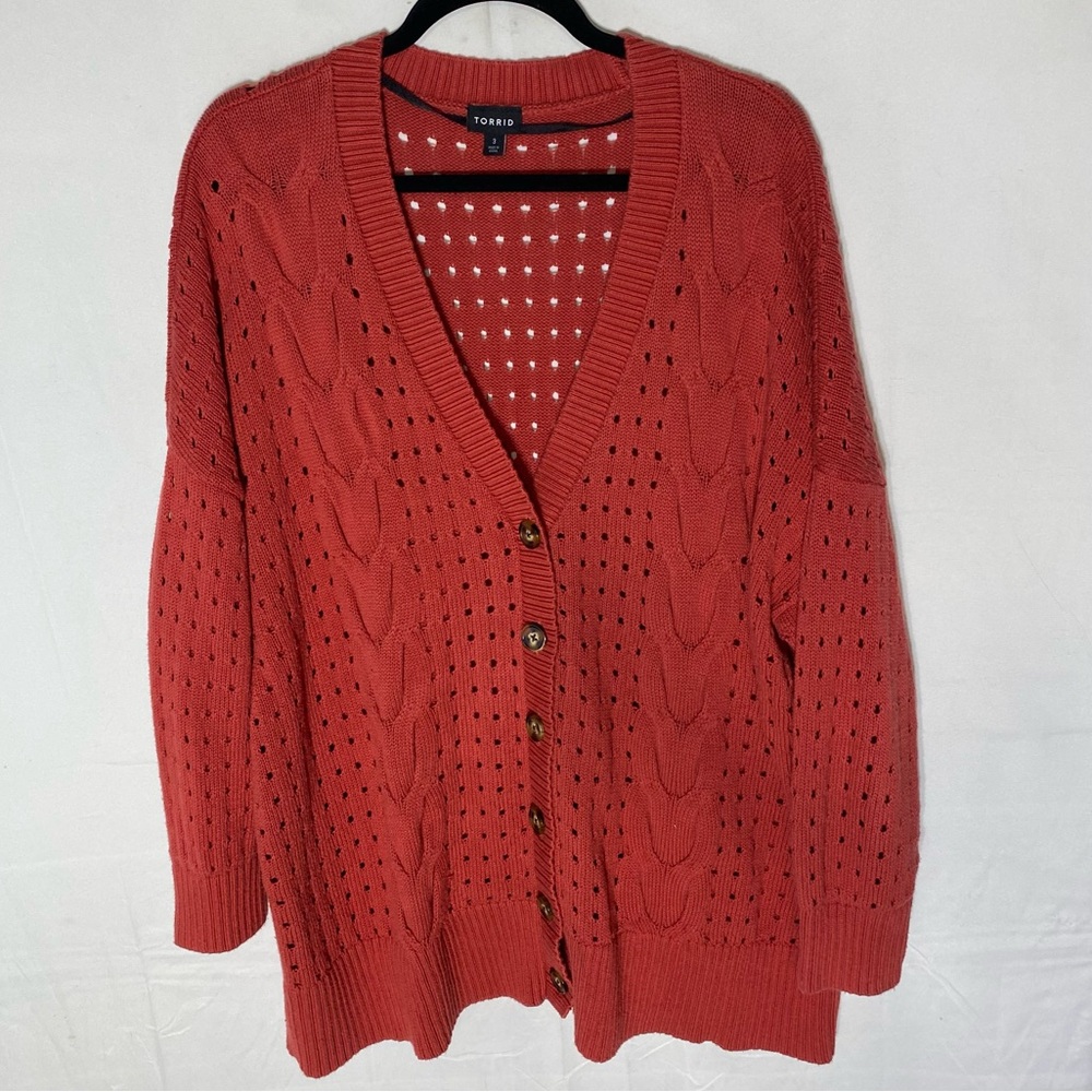 Torrid Coral Cotton Knit Button Front Cardigan Sweater 3X